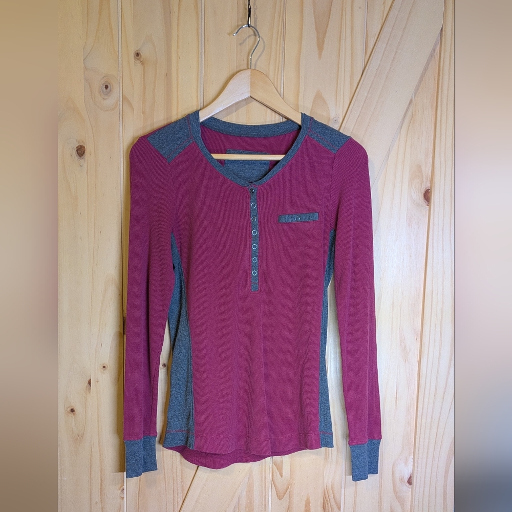 Eddie Bauer Maroon and Gray Buttoned Long Sleeve Top
